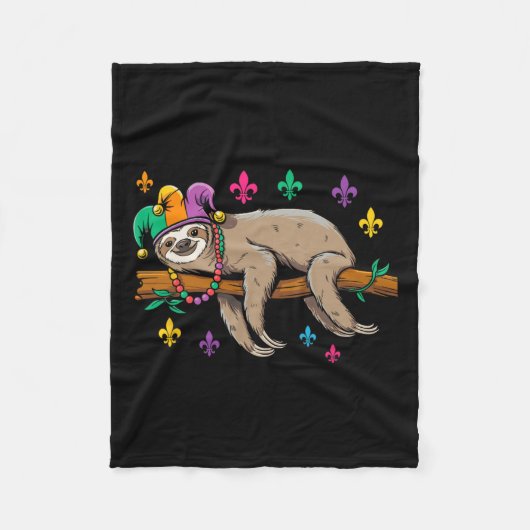 Jester Sloth Animal Niedlich Funny Mardi Gras Carn Fleecedecke (Vorderseite)