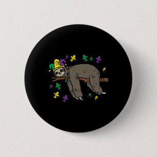 Jester Sloth Lazy Day Animal Niedlich Funny Mardi  Button