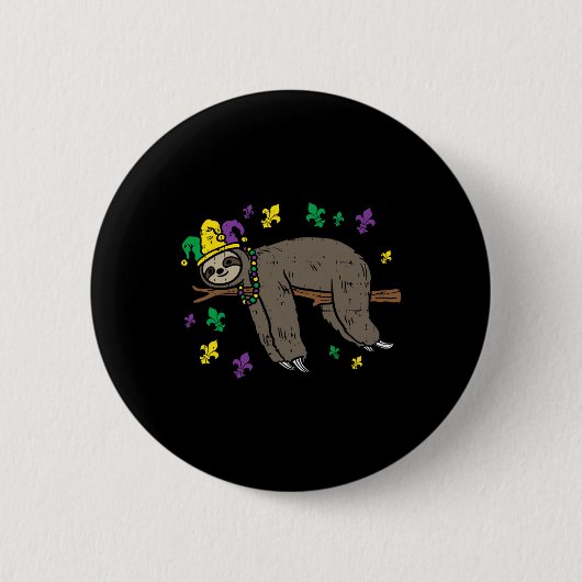 Jester Sloth Lazy Day Animal Niedlich Funny Mardi Button (Vorderseite)