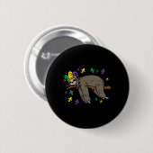 Jester Sloth Lazy Day Animal Niedlich Funny Mardi Button (Vorne & Hinten)