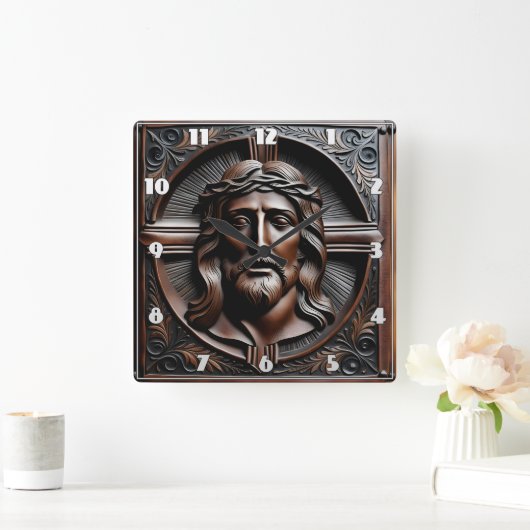 Jesu Christi Relief Kunst mit Krone der Thornen Quadratische Wanduhr (Zuhause)