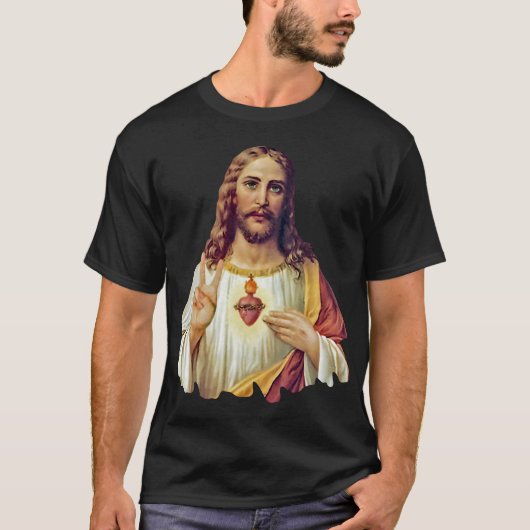Jesu Heiliger Herzfriedenszeichen Portrait T - Shi T-Shirt (Vorderseite)