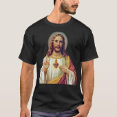 Jesu Heiliger Herzfriedenszeichen Portrait T - Shi T-Shirt (Vorderseite)