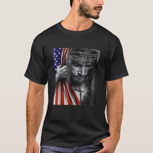 Jesus 4. Juli American Flag Christlich Faith Ch T-Shirt (Vorderseite)