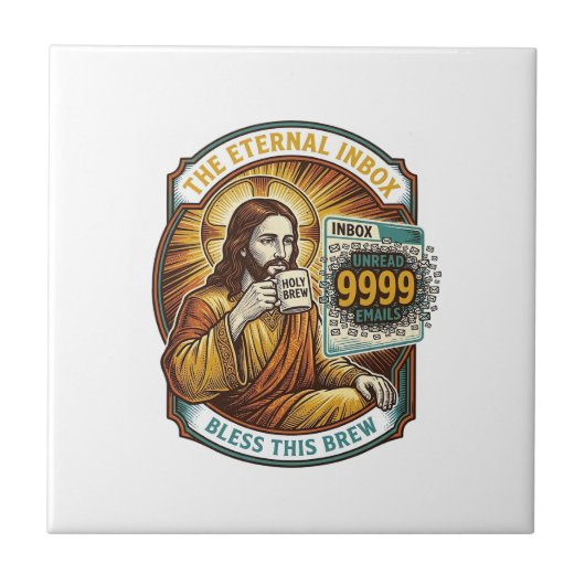 Jesus 9999 ungelesene E-Mails Inbox Zero Büro Humo Fliese (Vorderseite)