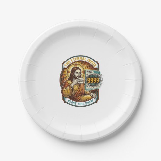 Jesus 9999 ungelesene E-Mails Inbox Zero Büro Humo Pappteller (Vorderseite)