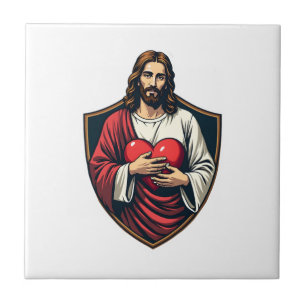 Jesus abgeschirmtes Herz Vintage-Stich-Shirt Fliese