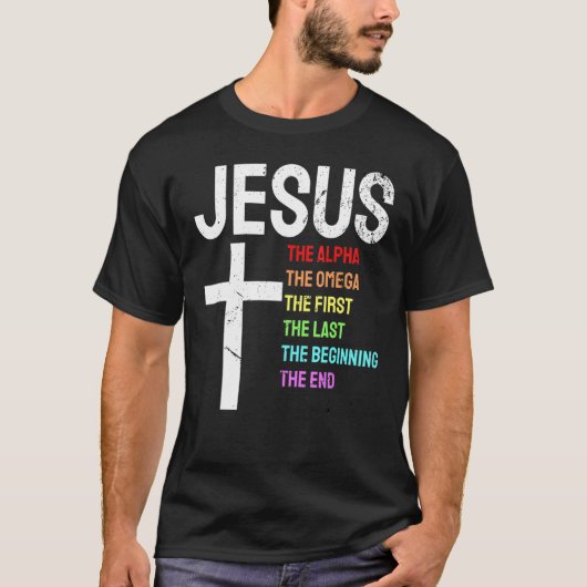 Jesus Alpha Omega erste Anfang Ende Christi T-Shirt (Vorderseite)