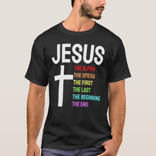 Jesus Alpha Omega erste Anfang Ende Christi T-Shirt (Vorderseite)