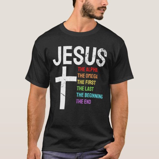 Jesus Alpha Omega erste Anfang Ende Christi T-Shirt (Vorderseite)