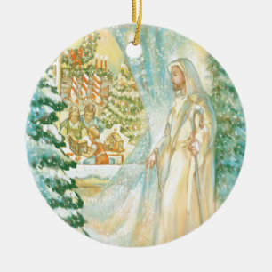 Jesus am Weihnachten, das durch Schleier des Keramikornament