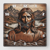 Jesus AmidMountains und Flusslandschaft Quadratische Wanduhr (Vorderseite)