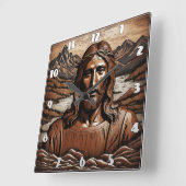 Jesus AmidMountains und Flusslandschaft Quadratische Wanduhr (Winkel)