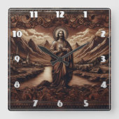Jesus Amidt Berglandschaft bei Dämmerung Quadratische Wanduhr (Vorderseite)