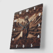 Jesus Amidt Berglandschaft bei Dämmerung Quadratische Wanduhr (Winkel)