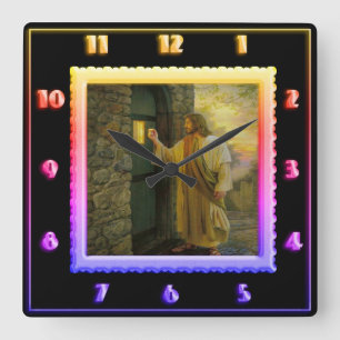 Jesus an deiner Tür Vintage Rainbow Square Uhr