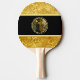 Jesus an Ihrer Tür in der Goldfolie und -SCHWARZE Tischtennis Schläger