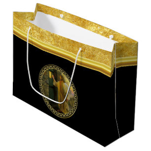 Jesus an Ihrer Tür in der Goldfolie und -SCHWARZEN Große Geschenktüte