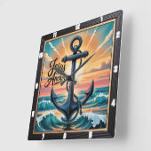 Jesus Anchor Waves Sunset Quadratische Wanduhr (Winkel)