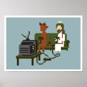 Jesus and Devil Play Video Games Pixel Art Poster (Vorne)