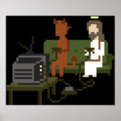 Jesus and Devil spielen Videospiele Pixel Art Poster (Vorne)