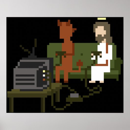 Jesus and Devil spielen Videospiele Pixel Art Poster (Vorne)