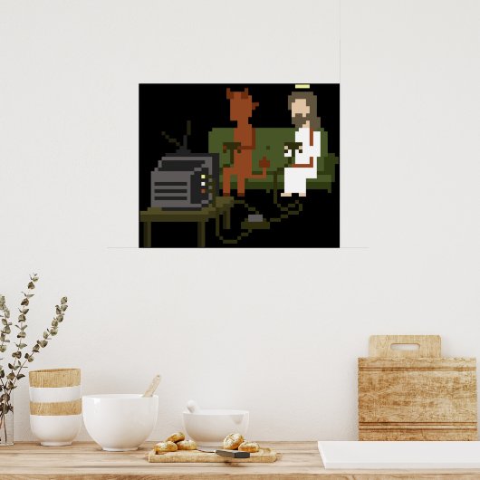 Jesus and Devil spielen Videospiele Pixel Art Poster (Küche)