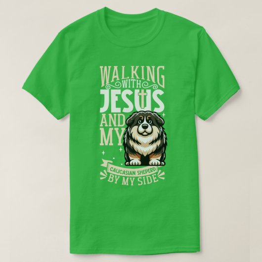 Jesus and dog Caucasian Shepherd Dog T-Shirt (Design vorne)