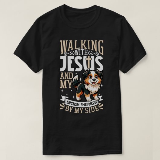 Jesus and dog English Shepherd T-Shirt (Design vorne)