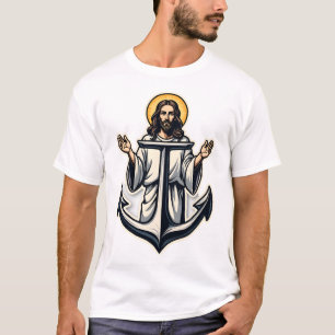 Jesus Anker Hoffnung Vintage Gravur T-Shirt 2