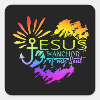 Jesus Anker meiner Seele – Herz Kreuz Quadratischer Aufkleber