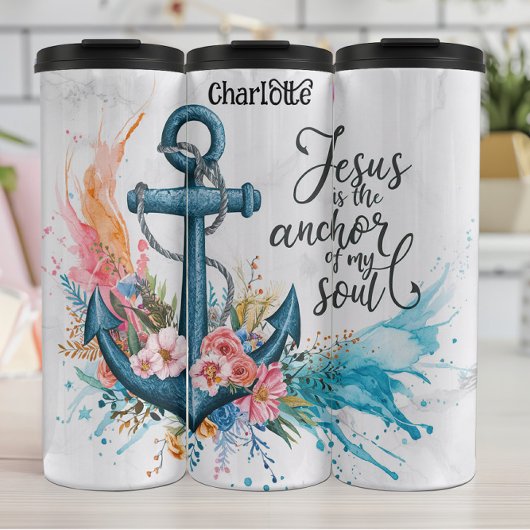 Jesus: Anker, Soul, Blumenhoffung Thermosbecher