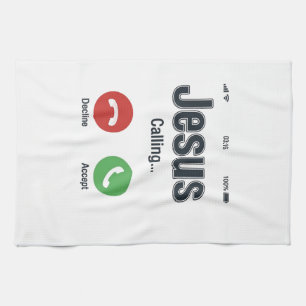 Jesus Anruf-Handybildschirm Christliches T-Shirt-D Geschirrtuch