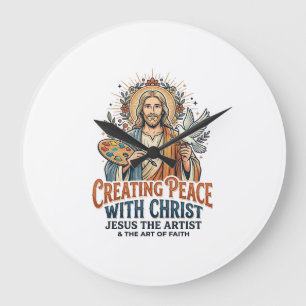 Jesus-Aquarell-Hobby-T-Shirt Inspirierend Glaube Große Wanduhr