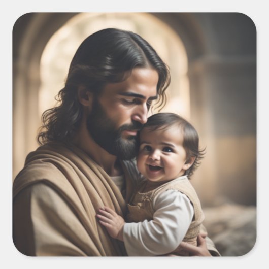 Jesus Art Quadratischer Aufkleber (Vorderseite)