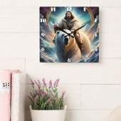 Jesus auf dem Eisbär Quadratische Wanduhr