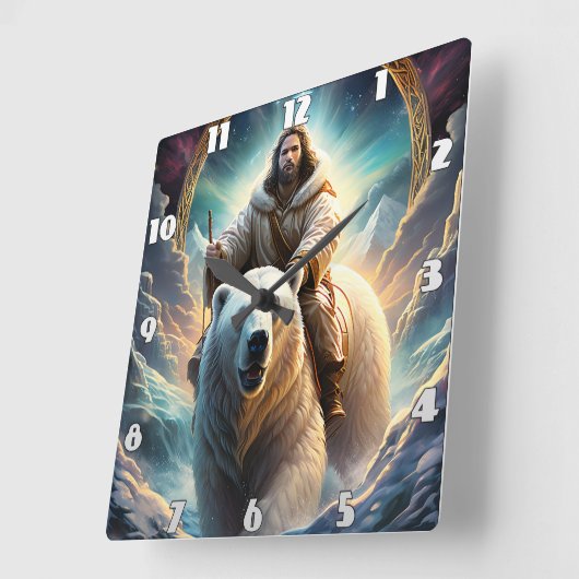 Jesus auf dem Eisbär Quadratische Wanduhr (Winkel)