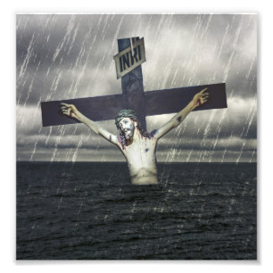 Jesus auf dem Kreuz in dem Meer Fotodruck