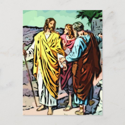 Jesus auf dem Weg nach Emmaus Postkarte (Vorderseite)