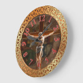 Jesus auf der Kreuzuhr goldene Folientextur Große Wanduhr (Winkel)
