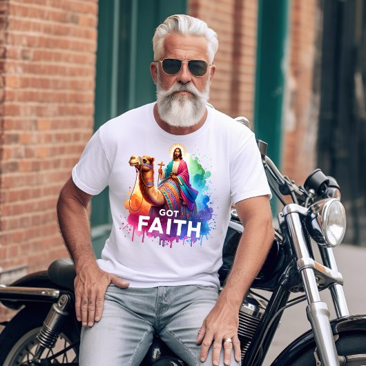 Jesus auf einem bunten Kamel des Glaubens T-Shirt