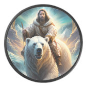 Jesus auf einem Eisbären Eishockey Puck (Vorderseite)