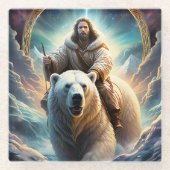 Jesus auf einem Eisbären Glasuntersetzer (Vorderseite)
