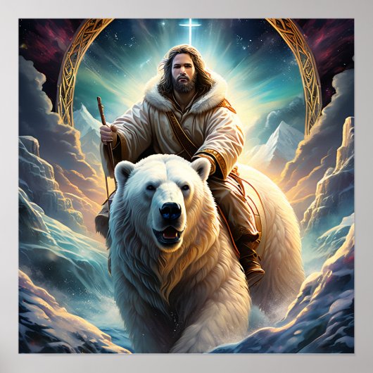 Jesus auf einem Eisbären Poster (Vorne)