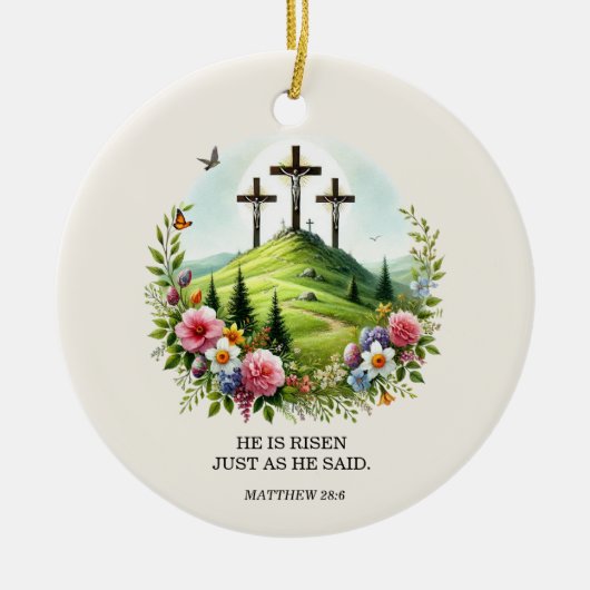 Jesus auf Kreuz Er ist Riser Oster Keramik Ornament (Vorne)