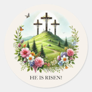 Jesus auf Kreuz Er ist Riser Oster Runder Aufkleber
