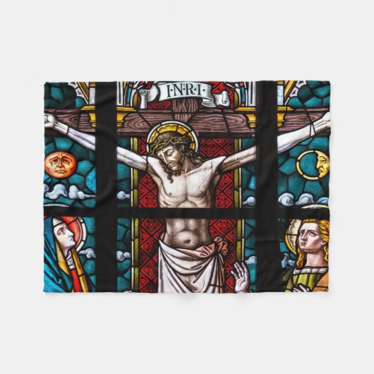 Jesus auf Kreuz Fleecedecke (Vorderseite (Horizontal))