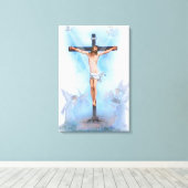 Jesus auf Kreuz mit Vögeln gezackte Canvas Leinwanddruck (Insitu (Holzboden))