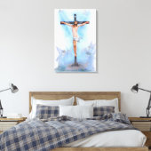 Jesus auf Kreuz mit Vögeln gezackte Canvas Leinwanddruck (Insitu (Schlafzimmer))
