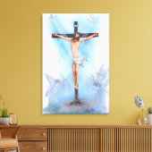 Jesus auf Kreuz mit Vögeln gezackte Canvas Leinwanddruck (Insitu (Wohnzimmer))